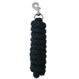 Black braided rhinegold spiral weave lead rope with polycotton weave finish and silver swivel hook for horses