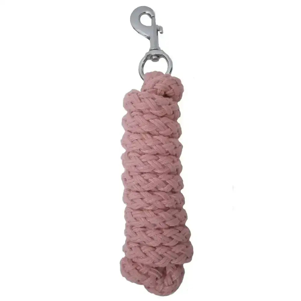 A coiled pink rhinegold spiral weave lead rope with silver clip and durable polycotton weave finish
