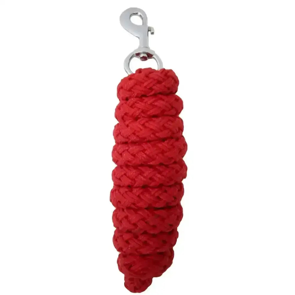 Red rhinegold spiral weave lead rope with silver clip featuring durable polycotton weave finish for horses