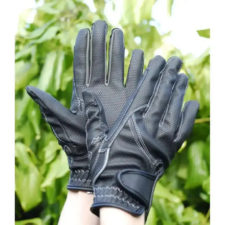 Black rhinegold sport riding gloves with breathable mesh and reinforced stitching for durable synthetic stretch gloves