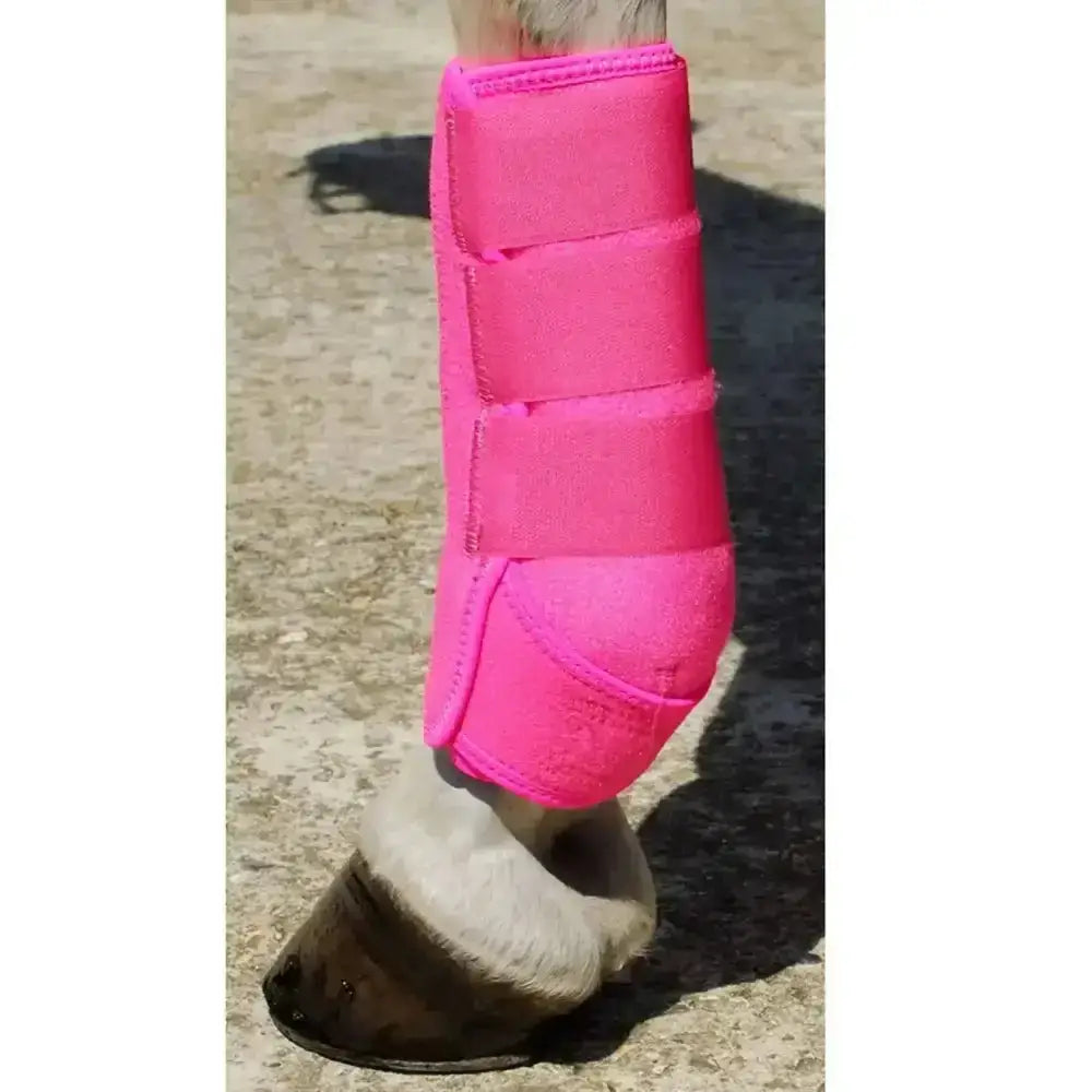 Bright pink rhinegold sports medicine boots with neoprene support boot featuring soft textured outer and velcro closures