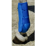 Bright blue rhinegold sports medicine boots with velcro straps soft textured outer neoprene support boot for horses