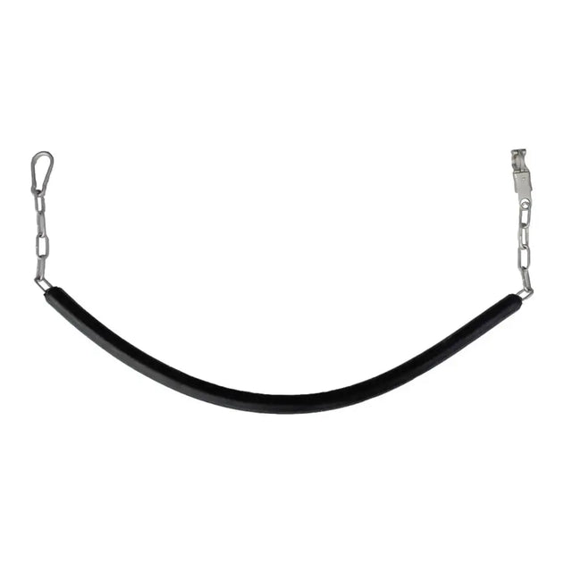 Black rubber horse halter strap with silver metal hardware for rhinegold stall guard and rubber coated stall chain use