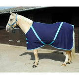 Navy blue rhinegold summer sheet cotton rug with light blue trim and adjustable straps for summer use