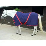 Navy blue rhinegold summer sheet cotton rug with red trim and adjustable straps for warm weather use
