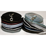 Coiled rhinegold supersoft padded lunge rein in assorted colors with sturdy woven fabric and metallic d-rings quality lunge rein