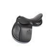 Black leather english changeable gullet saddle with smooth glossy finish and stitched seams rhinegold synthetic changeable gullet saddle