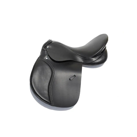 Black leather english changeable gullet saddle with smooth glossy finish and stitched seams rhinegold synthetic changeable gullet saddle