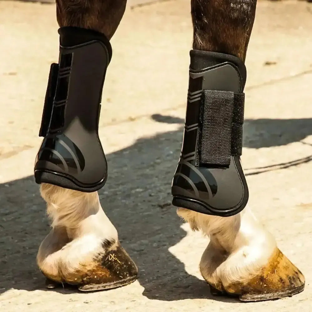 Rhinegold Tendon Boots & Fetlock Set With Gloss Design Black Full Tendon Boots