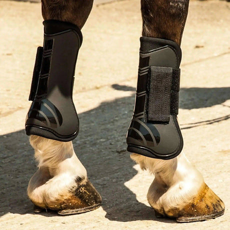 Rhinegold Tendon Boots & Fetlock Set With Gloss Design Black Full Rhinegold Horse Boots Barnstaple Equestrian Supplies