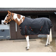 Black rhinegold thor 350g heavy horse blanket with red trim and adjustable straps for heavy weight turnout use