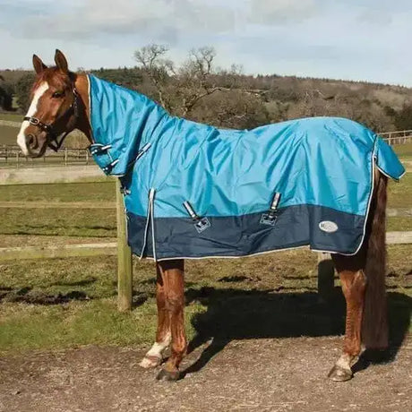 Rhinegold Torrent Lightweight Turnout Rug 0g Full Neck Sky / Navy 4'6" Turnout Rugs Barnstaple Equestrian Supplies