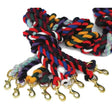 Rhinegold twin rope with colourful multi coloured braided straps and brass trigger clip metal clasps for secure use