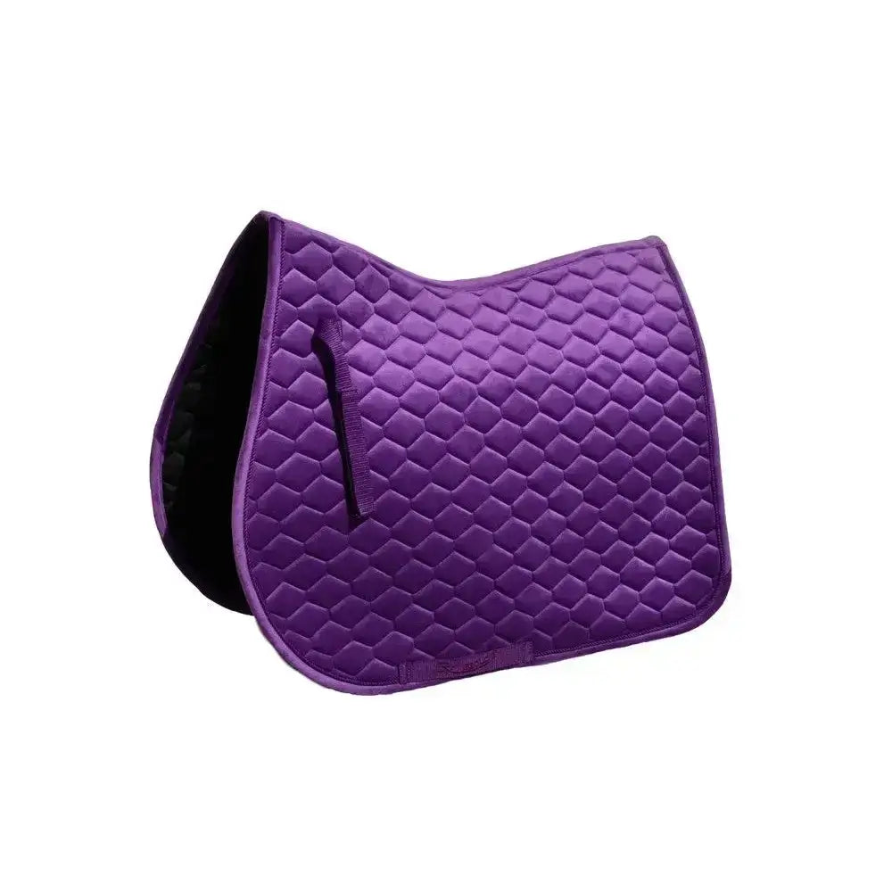 Purple rhinegold velvet hexagon gp saddle pad with quilted finish black interior and girth placement straps