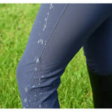 Dark navy blue rhinegold waterproof breeches with smooth stretchy fabric and subtle seam detailing perfect for active wear