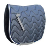 Blue quilted rhinegold wave saddle cloth with white and navy trim made from wickable waffle fabric