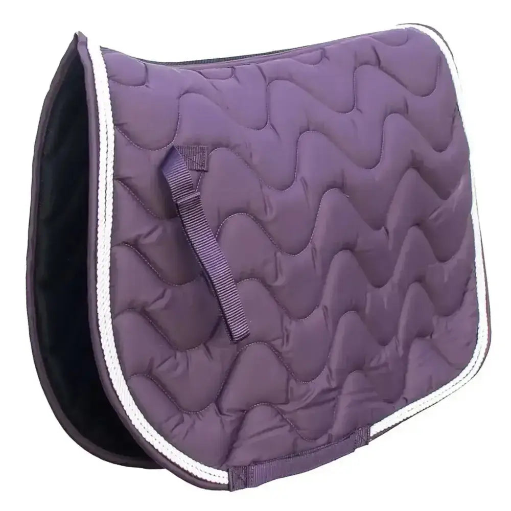 Purple quilted rhinegold wave saddle cloth with white trim and black inner lining made from wickable waffle fabric