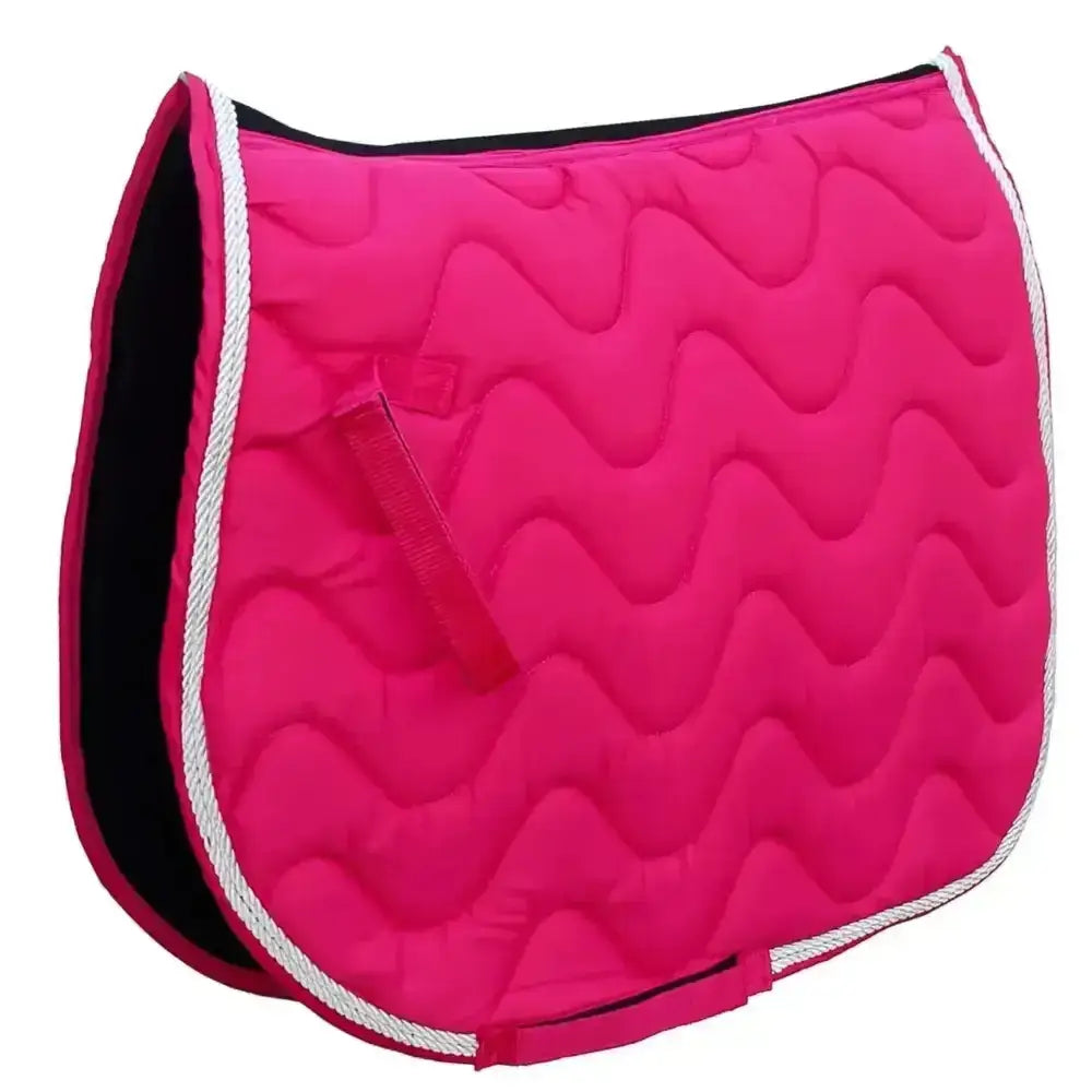 Bright pink rhinegold wave saddle cloth with quilted wickable waffle fabric, white rope trim, and black lining