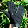Black rhinegold winter cotton pimple grip riding gloves with reinforced palm patches and textured touch tape fingertips