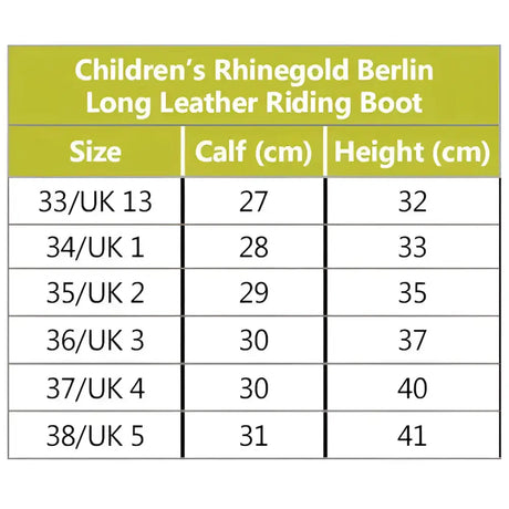 Rhinegold Young Rider Berlin Long Leather Riding Boots BLACK 1(EU34) Long Riding Boots Barnstaple Equestrian Supplies