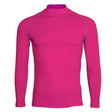 A vibrant fuchsia rhino base layer long sleeve high neck shirt with subtle seam detailing for cross country colours junior