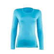 A sleek bright blue rhino base layer cross country colours ladies long-sleeved fitted athletic top with round neckline