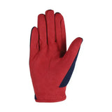 Red and navy blue leather riding star collection gloves with reinforced palm panels for better grip