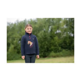 Navy blue fleece riding star collection jumper with pink buttons and textured appliqué horse by little rider