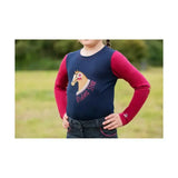 Navy blue and red long sleeve t-shirt from riding star collection with embroidered horse design and riding star text