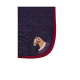 Navy blue quilted horse rug with red trim and standout applique horse’s head from riding star collection by Little Rider