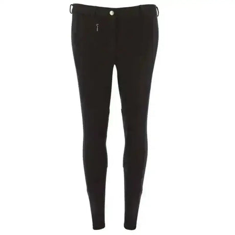 Black riding world djerba kids breeches with sleek form fitting design and subtle front zipper detailing knitted kids breeches