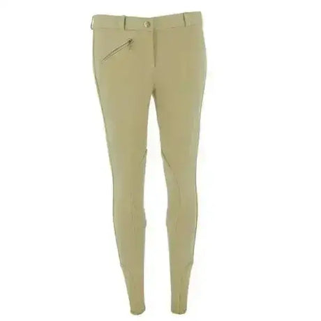 Beige riding world djerba kids competition breeches with zipper pocket on thigh and button closure