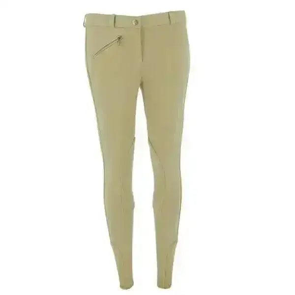 Beige riding world djerba kids competition breeches with zipper pocket on thigh and button closure