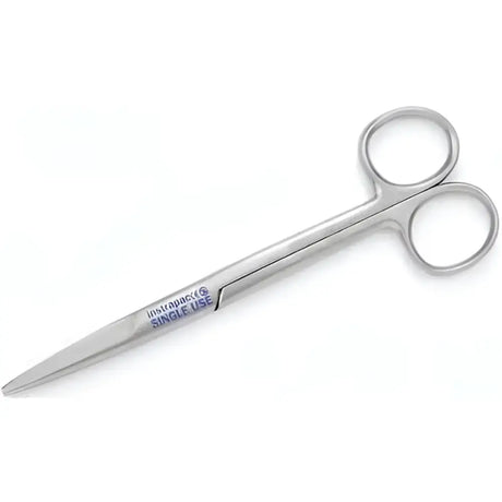 Sterling silver robinson dressing scissors with polished finish and instrupack single use branding for cutting dressings