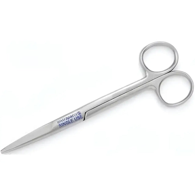 Sterling silver robinson dressing scissors with polished finish and instrupack single use branding for cutting dressings