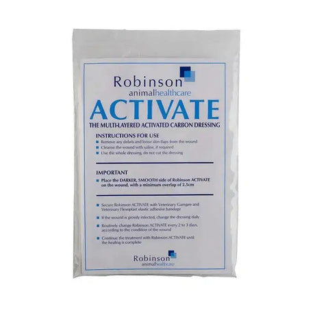 Robinsons Animalhealthcare Activate Carbon Wound Dressing 10 x 15cm Veterinary Barnstaple Equestrian Supplies