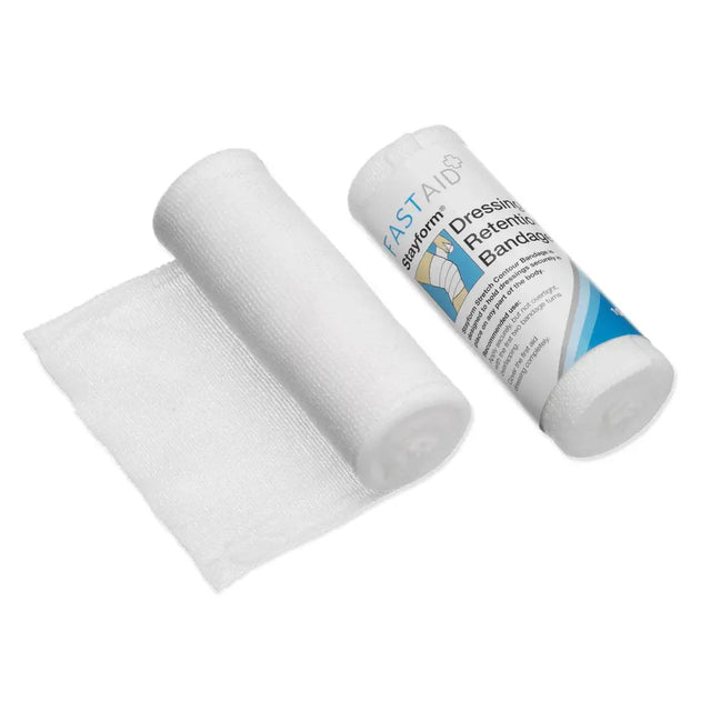 White cotton cellulose contour bandage roll by robinsons healthcare stayform for secure dressings securely