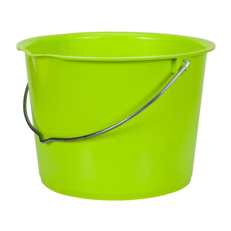 Bright lime green robust bucket 20l with uv-resistant plastic and silver metal handle for easy pouring and durability