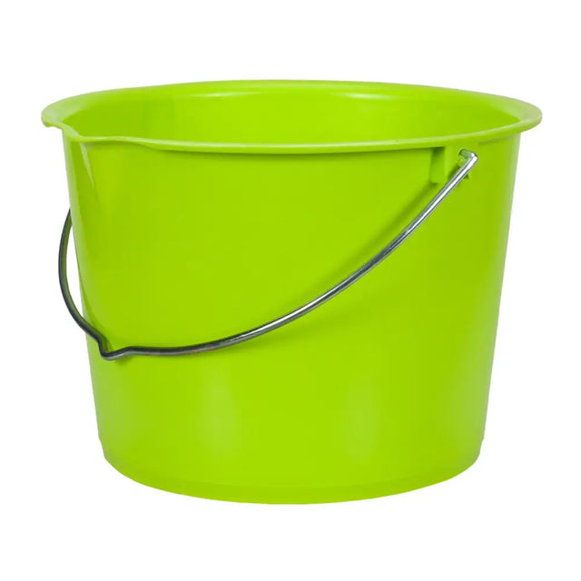 Bright lime green robust bucket 20l with uv-resistant plastic and silver metal handle for easy pouring and durability