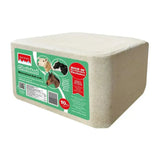 A beige rectangular rockies chelated salt lick block with a green and red label showing livestock images single 10kg lick