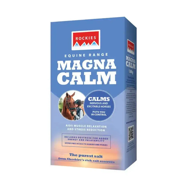 Blue rectangular box of rockies magnacalm lick 10 blocks 1.8kg to de-stress nervous excitable horses