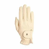 Beige leather roeckl chester grip summer riding gloves with snap closure and elastic wristband for a comfy fit
