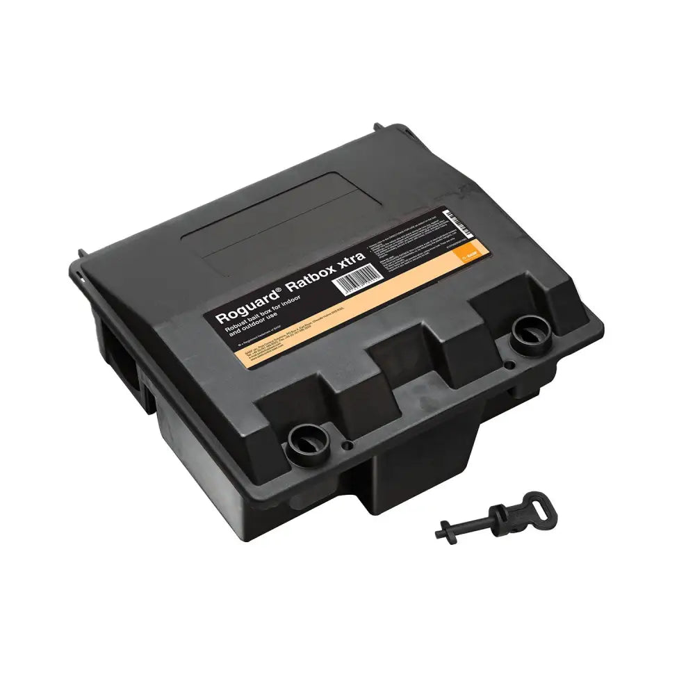 Black plastic roguard ratbox xtra outdoor rat trap with key included for easy access xtra sorex maintains control