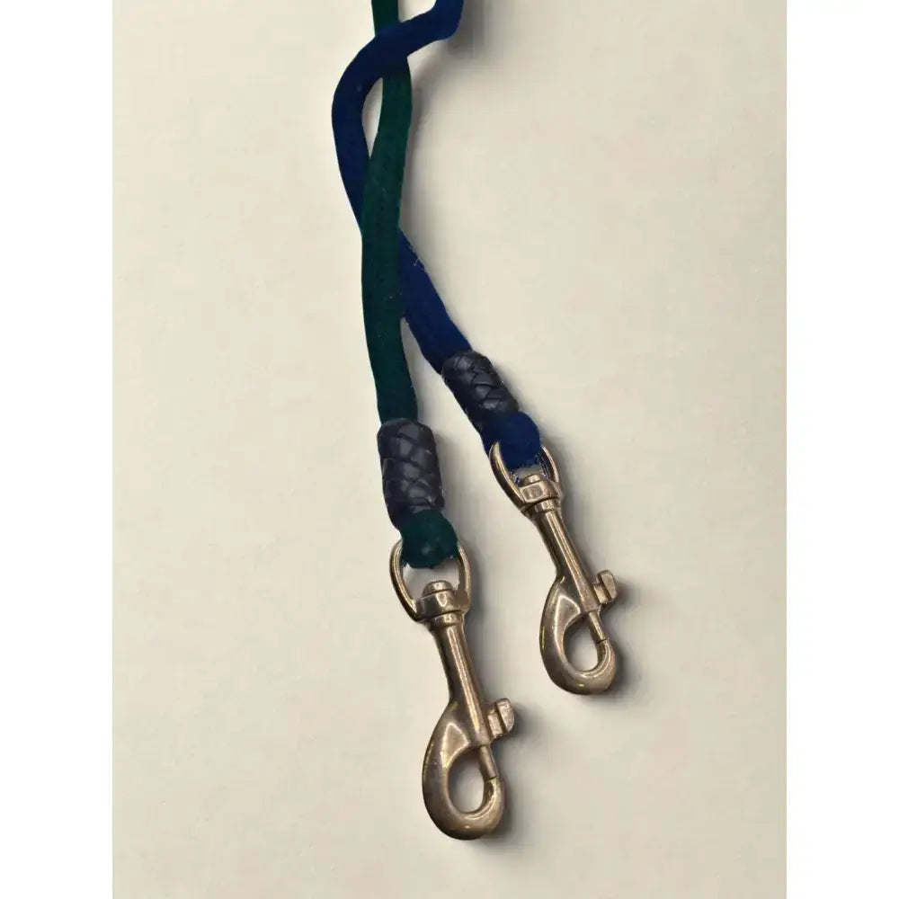 Blue and green braided rope dog leads 10mm with silver toned metal clasps for sturdy dog leads 10mm