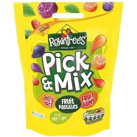 Bright yellow bag of rowntrees pick n mix candy with colorful fruit-flavored jelly tots ideal for equestrian riders