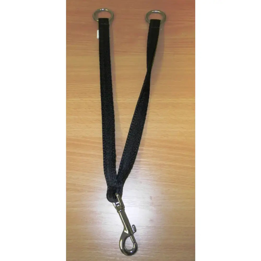 Black dual-leash dog harness with running martingale attachment metal rings clip and 19mm web material