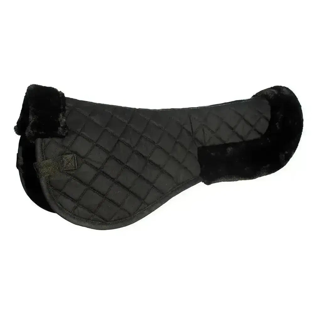 Black quilted rhinegold comfort saddle half pad with plush fleece trim and cotton backing for extra comfort