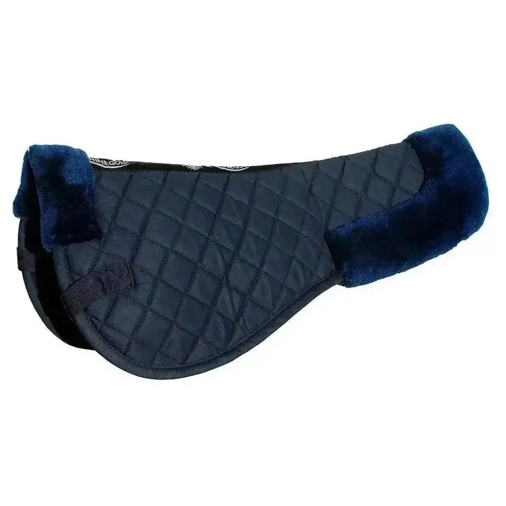 Navy blue quilted saddle half pad rhinegold comfort saddle with plush fleece trim and cotton backing