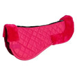 Bright pink quilted rhinegold comfort saddle half pad with plush fuzzy edges and black trim for extra comfort