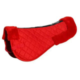 Red quilted rhinegold comfort saddle half pad with plush fleece edges and black trim for extra comfort